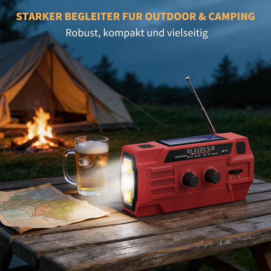 Kurbelradio 4000mAh Notfallradio mit Solar, Bewegungsempfindlicher Radio mit kurbel AM/FM/SW,LED-Tas
