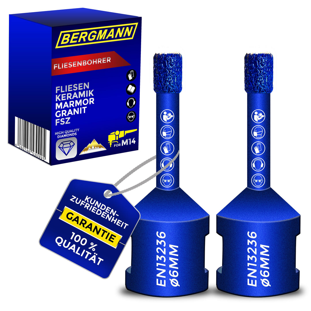 2 x BERGMANN ® ∅ 6mm x M14 | Profi Fliesenbohrer Diamantbohrer Granitbohrer | Winkelschleifer Feinst