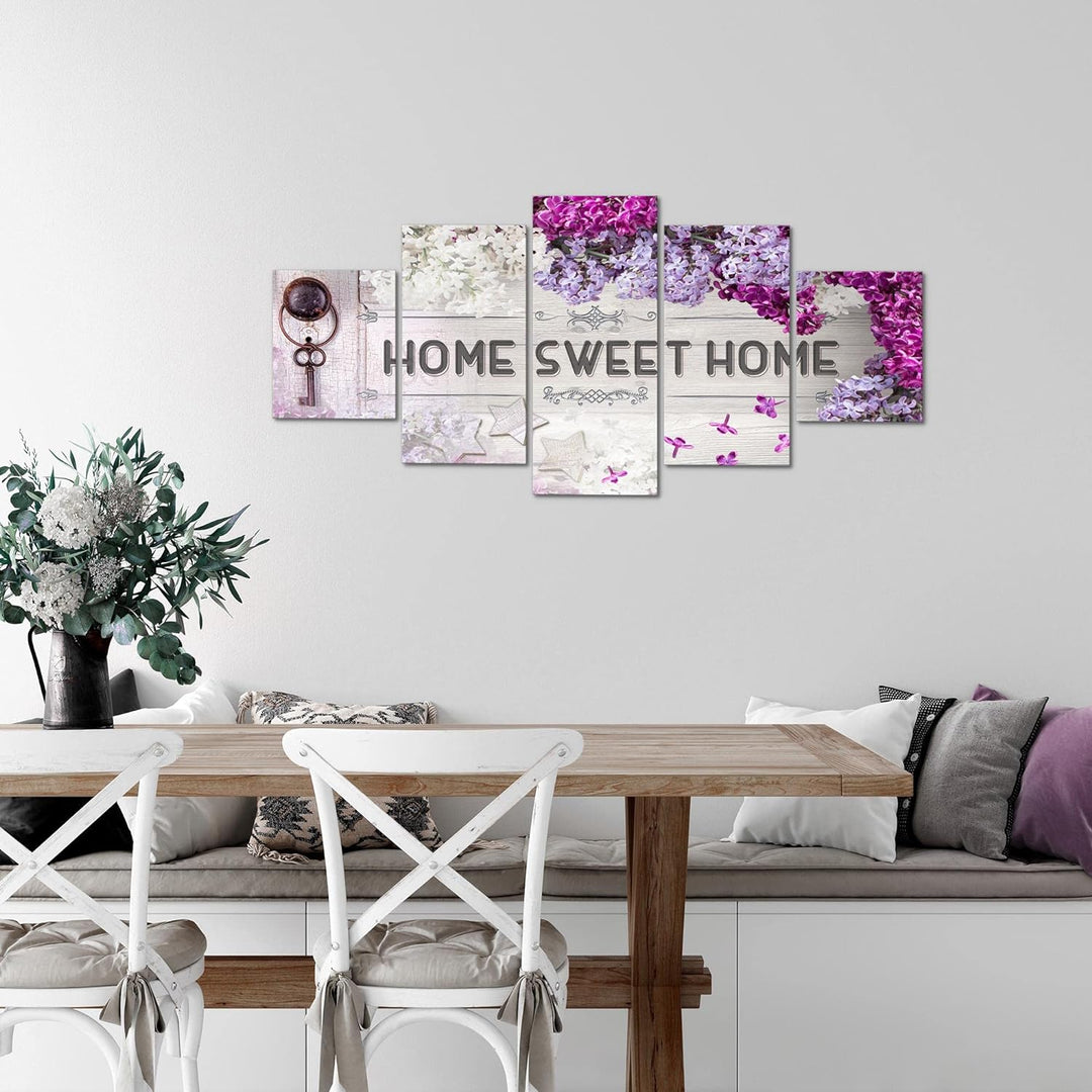 Runa Art Wandbilder Home Sweet Home 5 Teilig Bild auf Vlies Leinwand Deko Wohnzimmer Flieder Violett