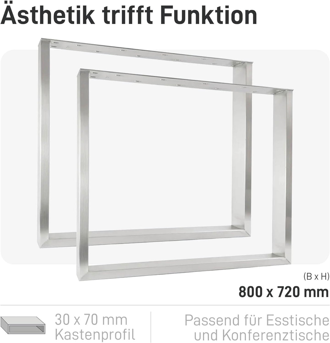 Natural Goods Berlin 2X Tisch-Gestell RECHTECK Edel-Stahl | Einfache Montage | Tisch-Beine aus Metal
