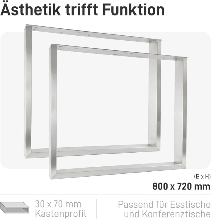 Natural Goods Berlin 2X Tisch-Gestell RECHTECK Edel-Stahl | Einfache Montage | Tisch-Beine aus Metal