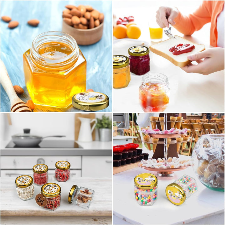 Dhnvcud 36 Stück Sechseckige Honiggläser Mini Marmeladenglas mit Deckel, Honiggläser 45ml Mini Gläse
