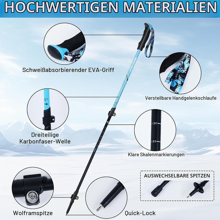 Ninonly Wanderstöcke faltbar Carbon, Nordic Walking Stöcke Damen &amp; Herren, Leichte Teleskop Wanderst