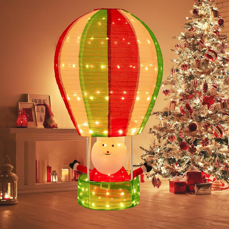 COSTWAY LED Heissluftballon Weihnachtsdeko, 135 cm beleuchteter Weihnachtsballon mit Weihnachtsmann