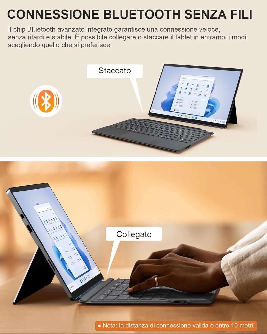 MoKo Tastatur für Microsoft Surface Pro 7 Plus/7/6/5/4/3, Grigio | Bluetooth Spanisch QWERTY Layout