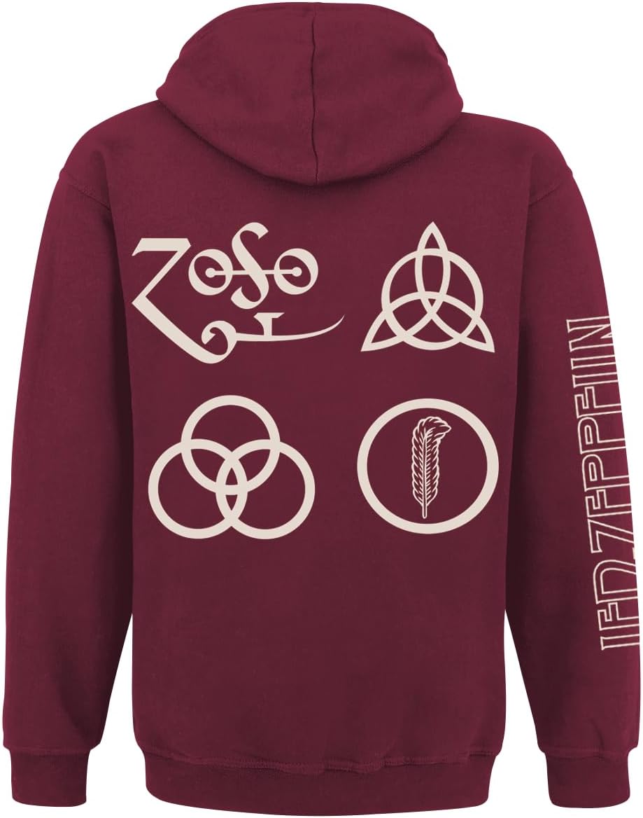 Led Zeppelin Symbols Männer Kapuzenjacke Maroon Band-Merch, Bands M Maroon, M Maroon