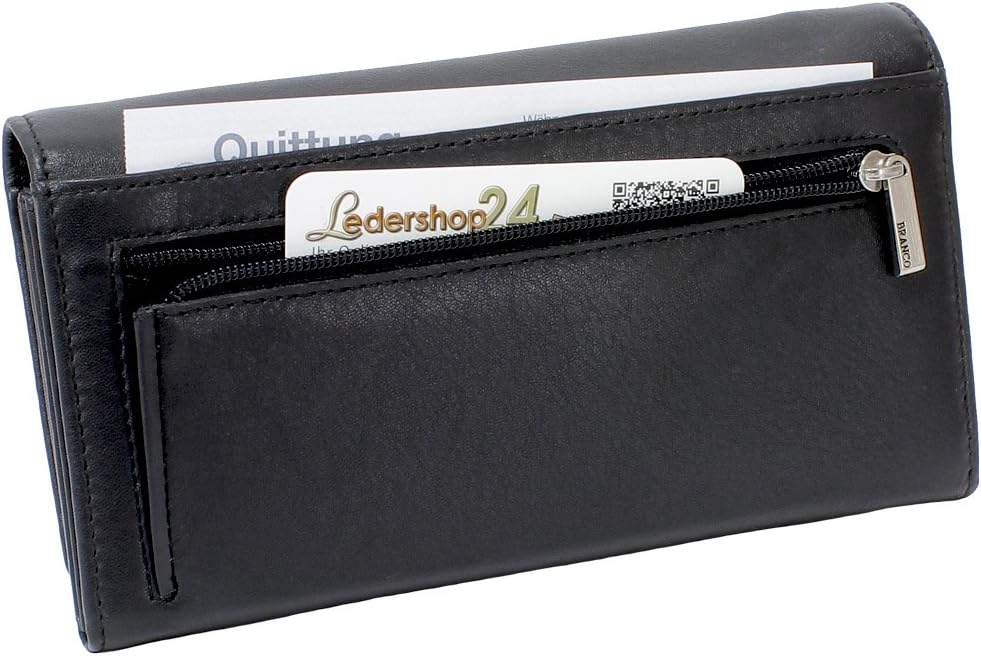 Branco Damen Geldbörse Portemonnaie Leder Damenbörse Damen Geldbeutel schwarz, Schwarz