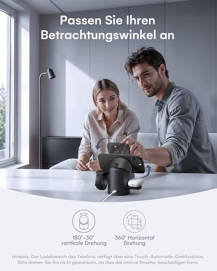ZEEHOO 3 in 1 Ladestation für Apple Magsafe Ladegerät, QI2 Wireless Charger 15W Induktive Ladestatio