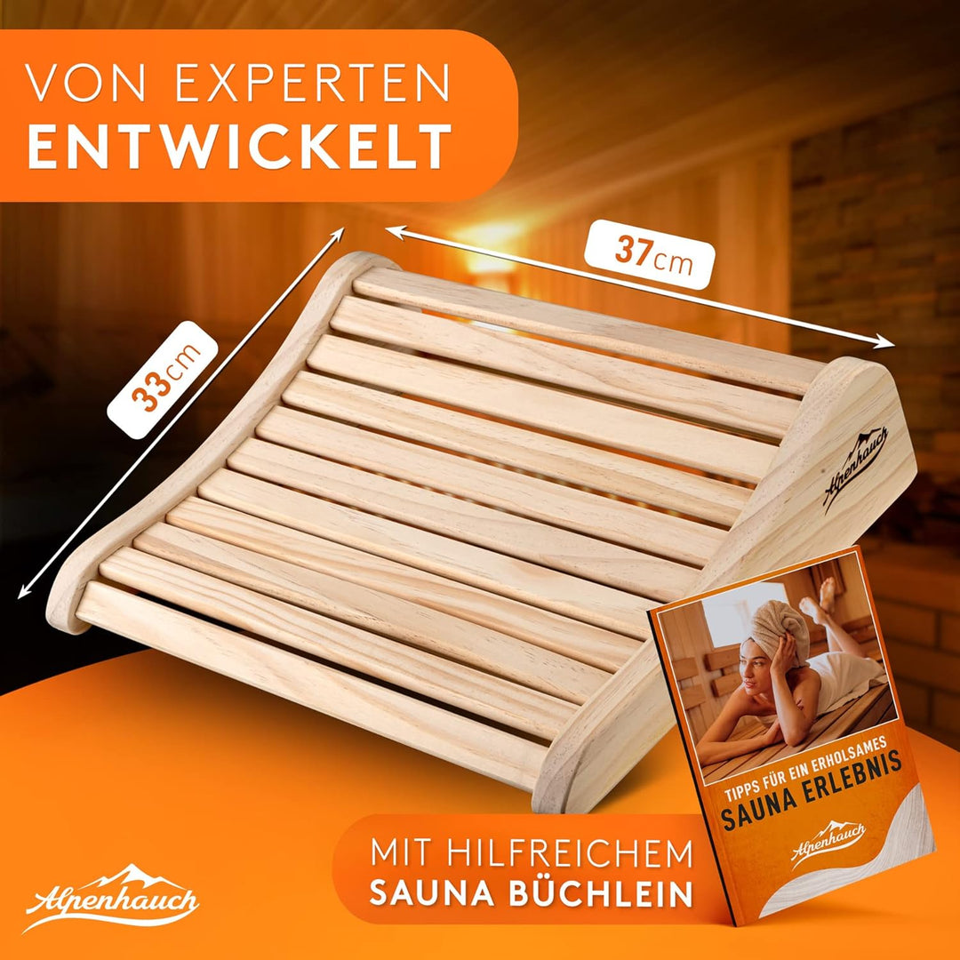 ALPENHAUCH Sauna Kopfstütze Holz [2 Stück] - Ergonomische Saunakopfstütze Holz - Edles Sauna Zubehör