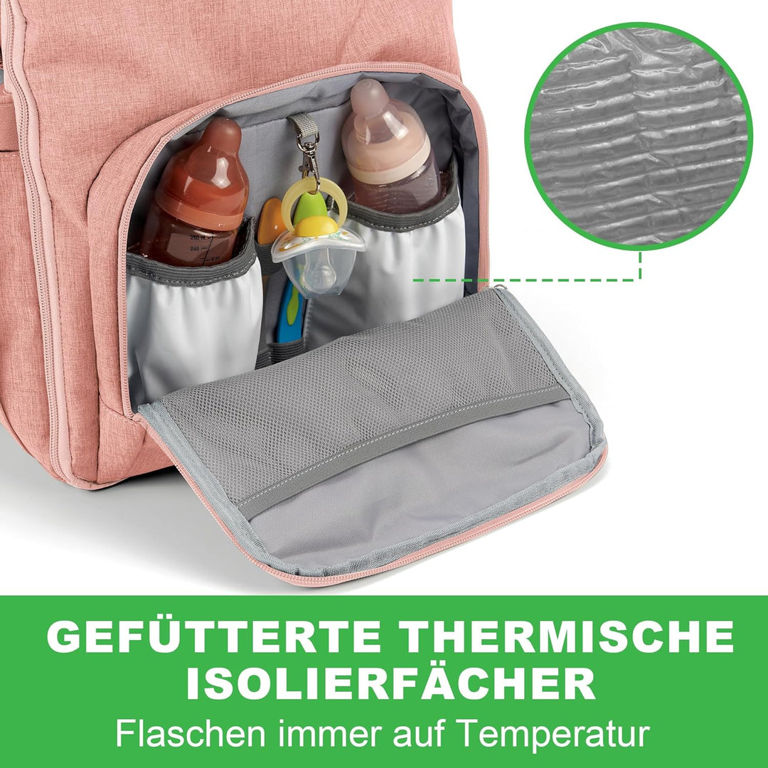 Brisby Wickelrucksack gross - Wickeltasche kinderwagen mit isoliertes Frontfach, Babytasche mit Wick