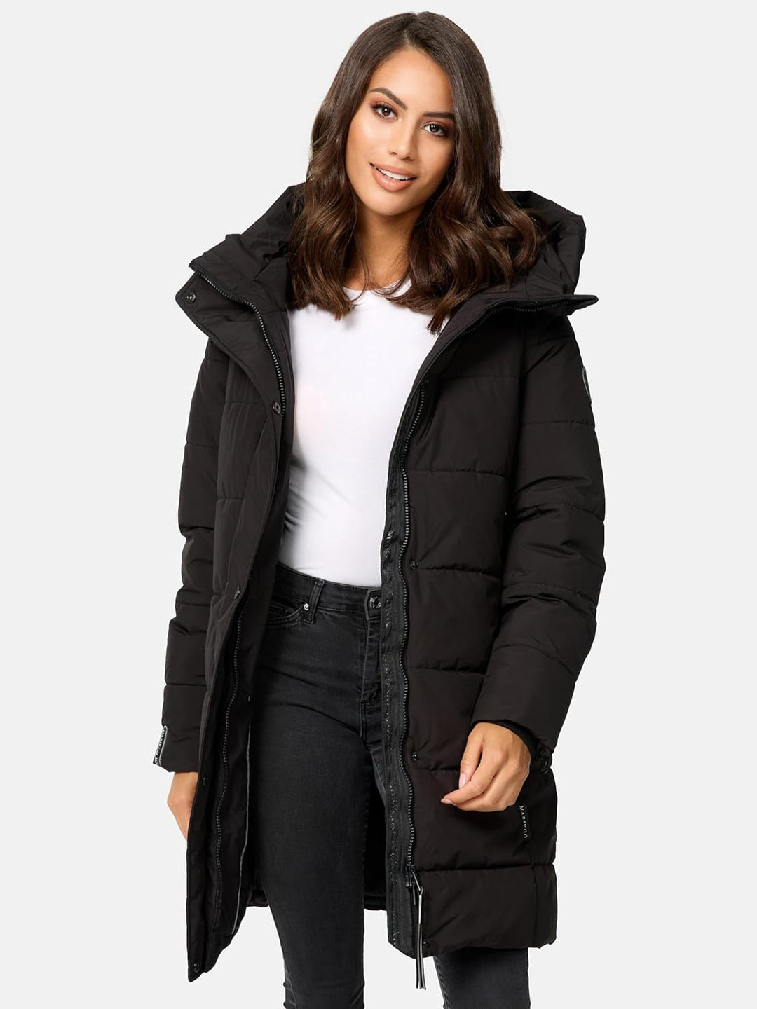 MARIKOO Damen Wintermantel warmer Steppmantel lang mit Kapuze Karumikoo XVI XS-XXL XXL Schwarz, XXL