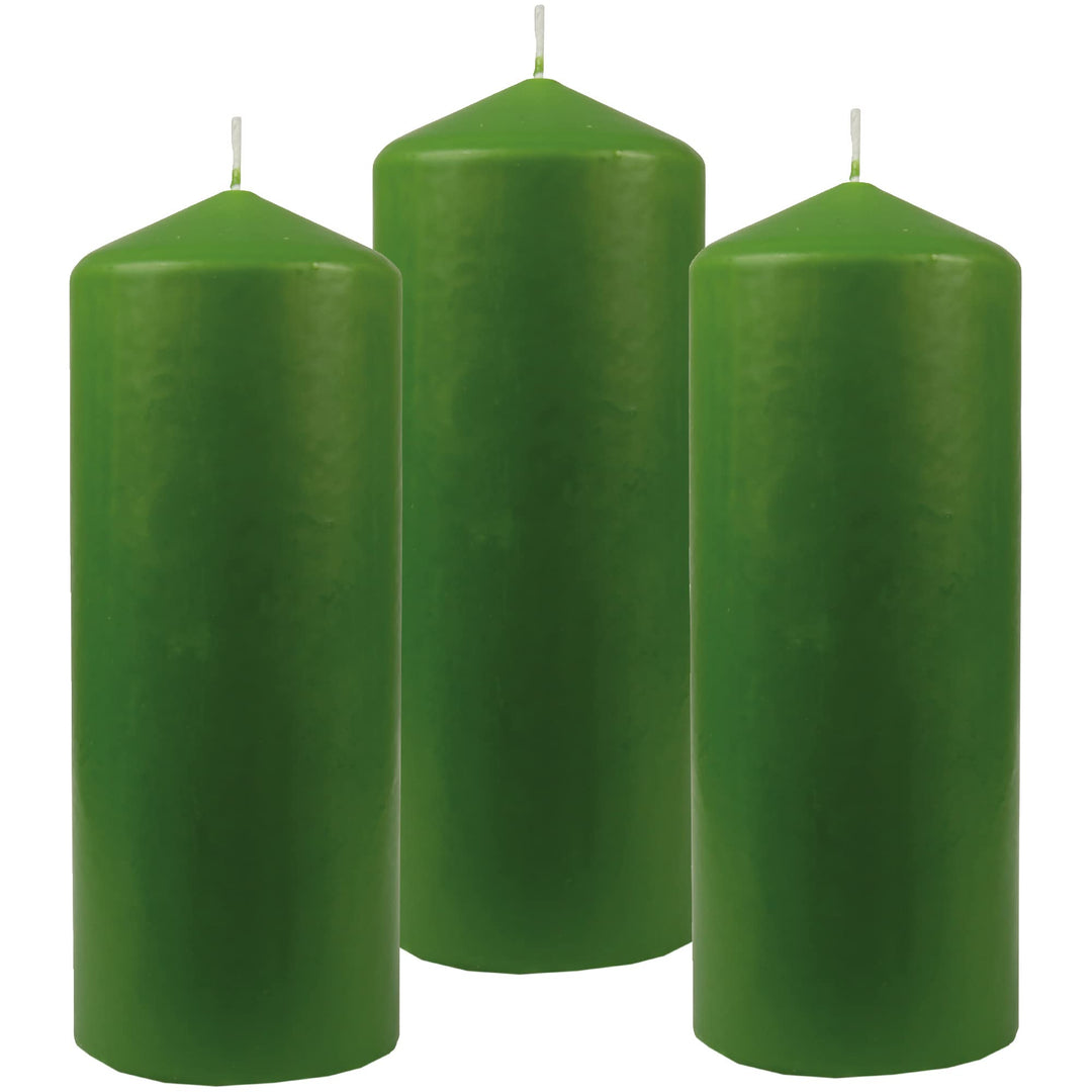 Stumpenkerzen Wachskerzen Ø6cm x 17cm (3er Pack) Hellgrün - Lange Brenndauer, Hergestellt in EU, Ker