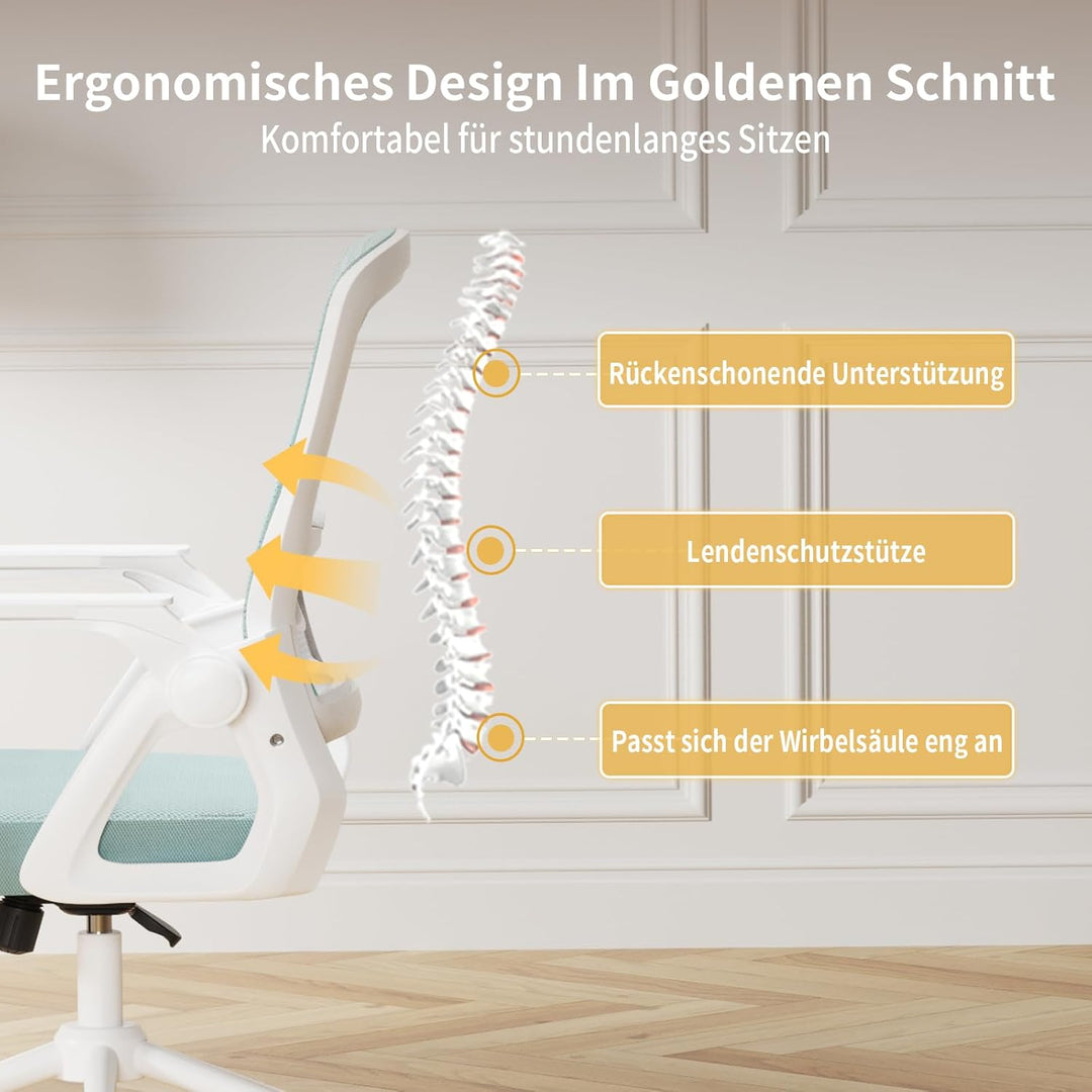 naspaluro Bürostuhl mit Hochklappbare Armlehnen, Schreibtischstuhl Ergonomisch, Drehstuhl mit Netzbe