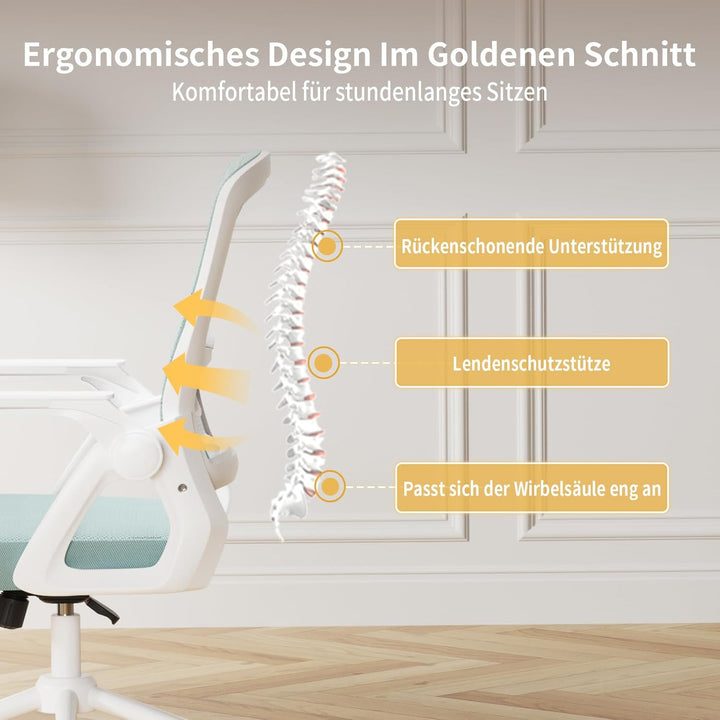 naspaluro Bürostuhl mit Hochklappbare Armlehnen, Schreibtischstuhl Ergonomisch, Drehstuhl mit Netzbe