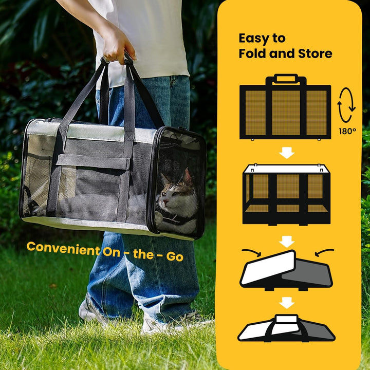 Conlun Katzentransportbox,Weiche Katzentransporttasche mit 4-seitigem Netz, Flugzeugtaugliche Katzen