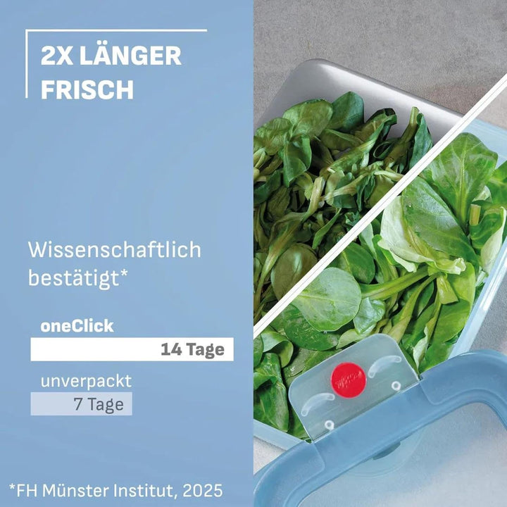 EMSA oneClick Frischhaltedosen, 0,75L, 1,5L, 3,0L, Lebensmittel 2 x länger frisch, 100% dicht, Made