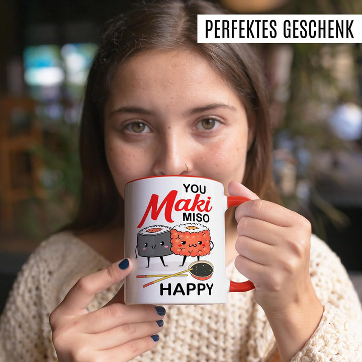 Sushi Tasse mit Spruch – Geschenk You maki miso happy – Kaffeetasse 330ml aus Keramik – Asien asiati