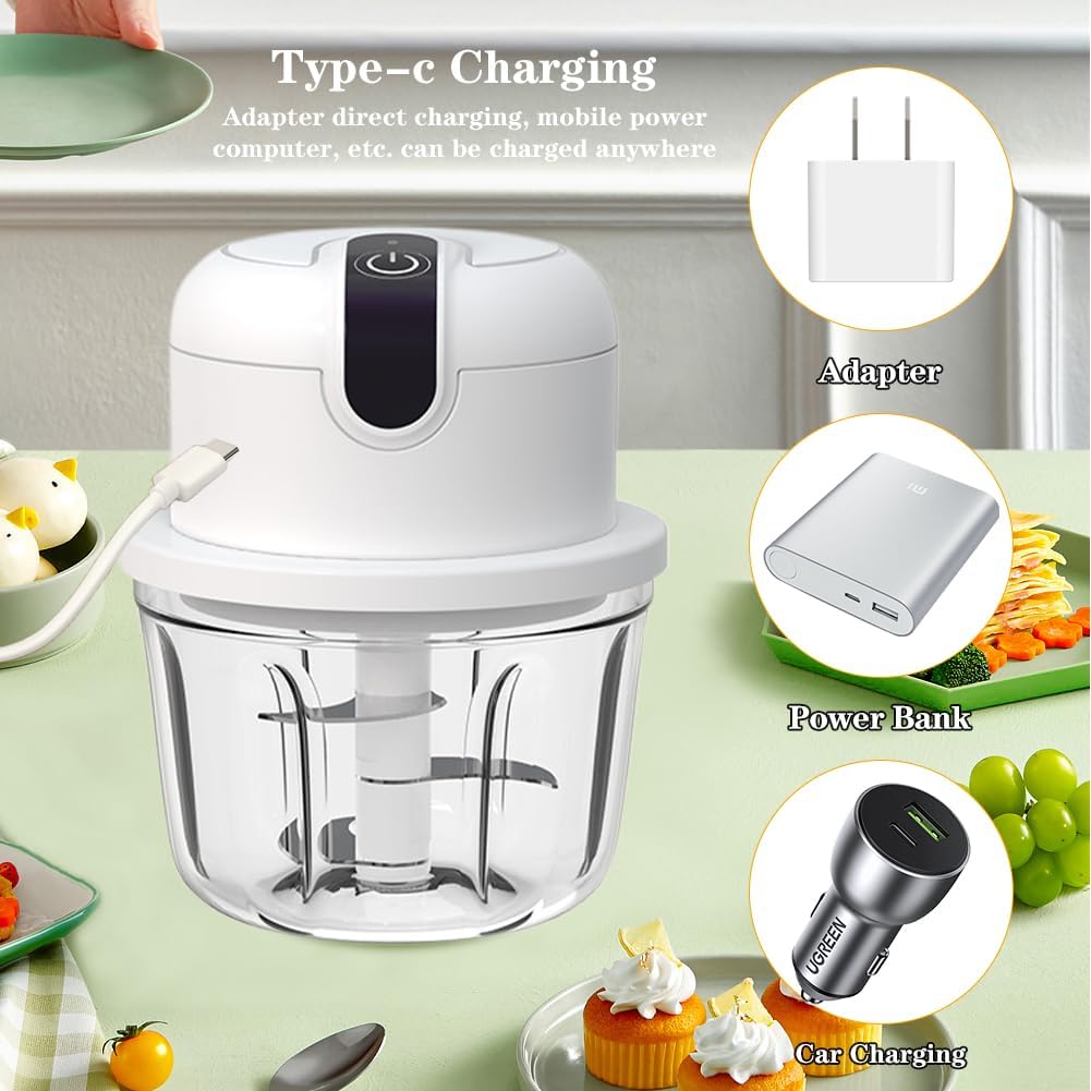 Mini Zwiebel Zerkleinerer Elektrisch,Elektrischer Küchenzerkleinerer 350ml, USB-Aufladung, Kabellose