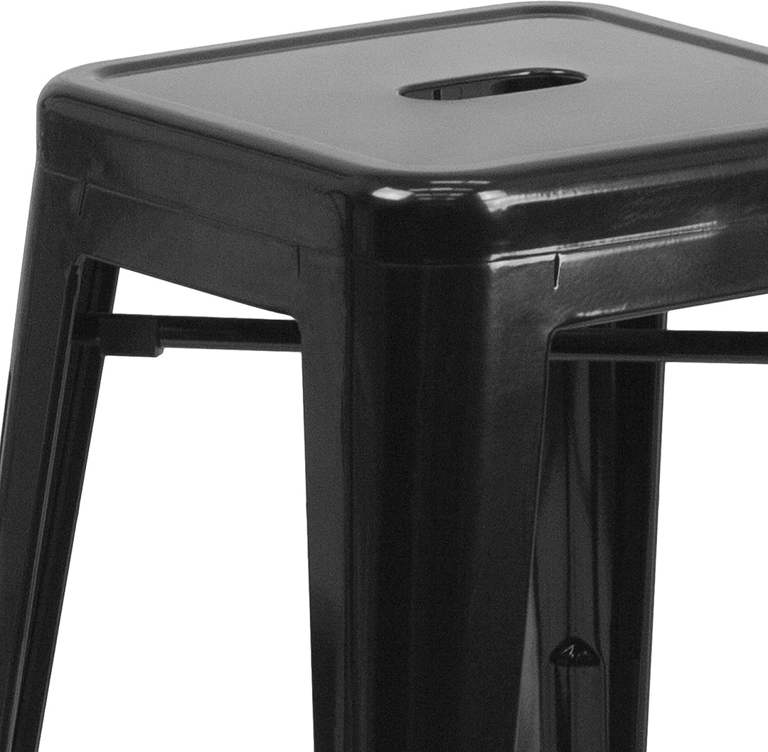 Flash Furniture Lily Barhocker, kommerzielle Qualität, 76 cm hoch, ohne Rückenlehne, schwarzes Metal