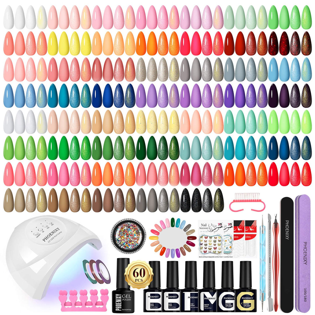 U V Nagellack Set, Phoenixy Nagelset Gelnägel Starterset mit 48W U V/LED Nagellampe 54 Farben Gelnäg