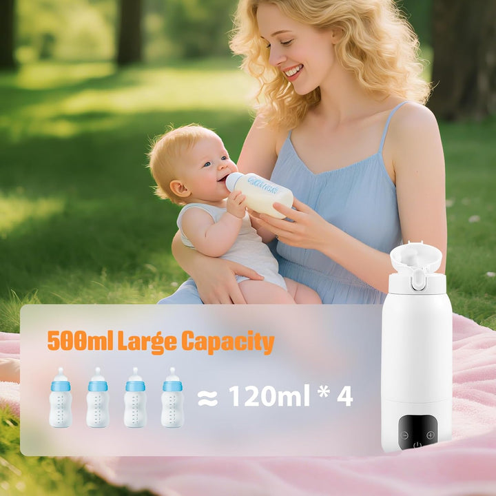 Flaschenwärmer Tragbarer 500ML Wireless, Autoflaschenwärmer mit Einstellbarer Temperatur von 37°C bi
