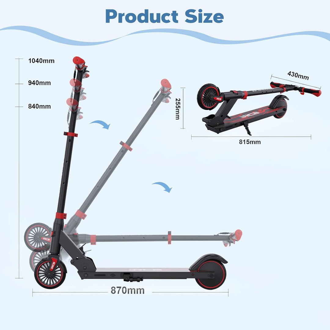 RCB R15 E-Scooter Kinder (8-12-16 Jahre) - bis zu 20 Km/h, Max. Reichweite 16Km, Elektroroller Faltb