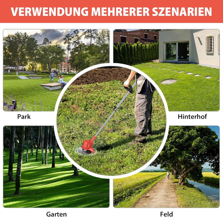 21V Akku Rasentrimmer, 3 in 1 Akku Rasen Trimmer mit 2x3000mAh Batterie, Elektrischer Rasentrimmer m