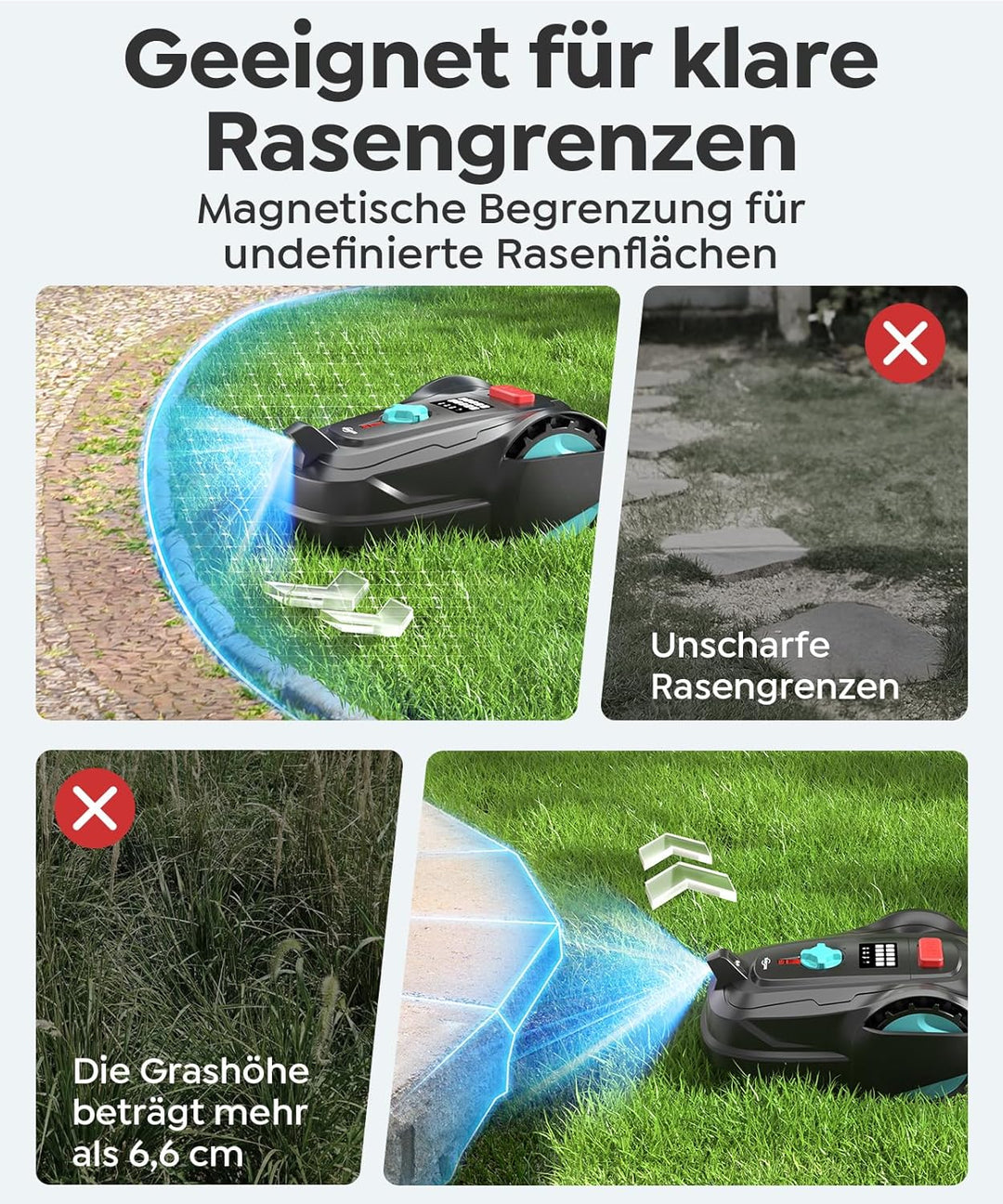 M800Plus Mähroboter ohne Begrenzungskabel,Max. 800 m²,GPS Positionierung+KI Vision,U-förmige Bahnen,