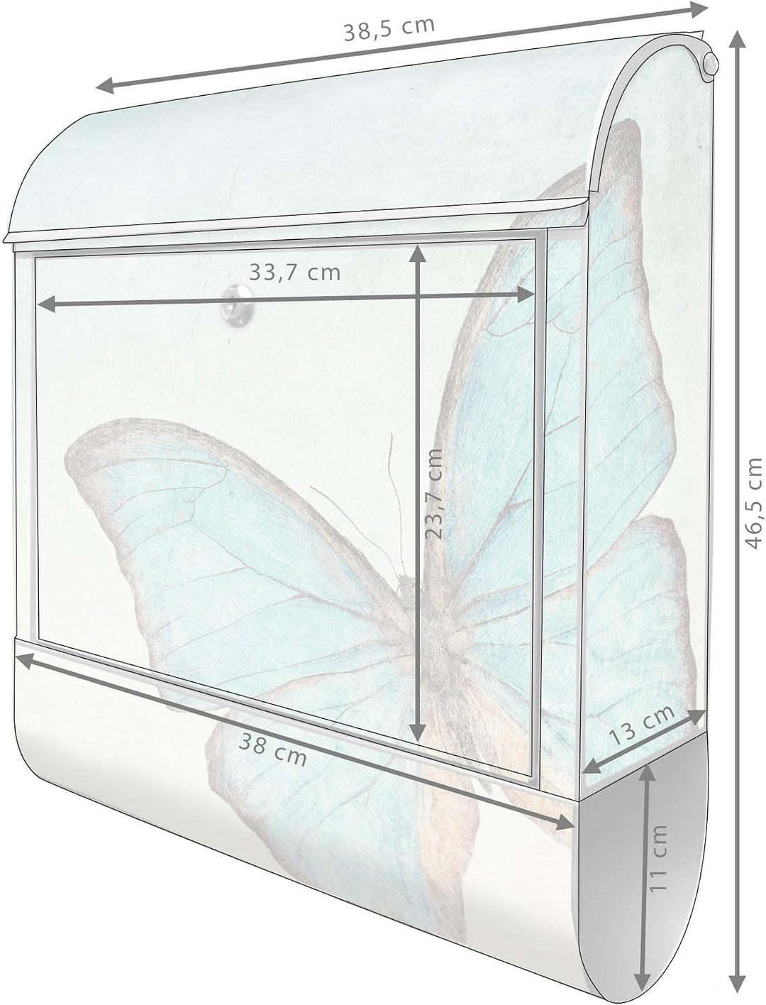 banjado® Design Briefkasten mit Motiv Blaue Schmetterlinge 39x47x14cm &amp; 2 Schlüssel - Briefkasten St