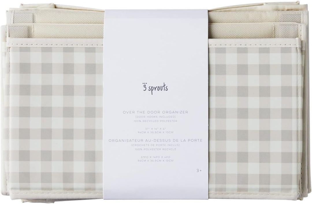 3 Sprouts - Hängeorganizer Tür Organizer - Ideal für Ordnung im Bad und Kinderzimmer - Gingham Beige