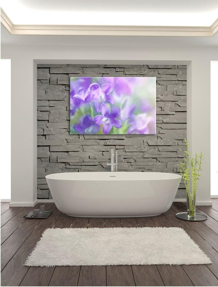 Pixxprint Lilane Lavendelblumen Kunst Buntstift Effekt, Format: 100x70 auf Leinwand, XXL riesige Bil