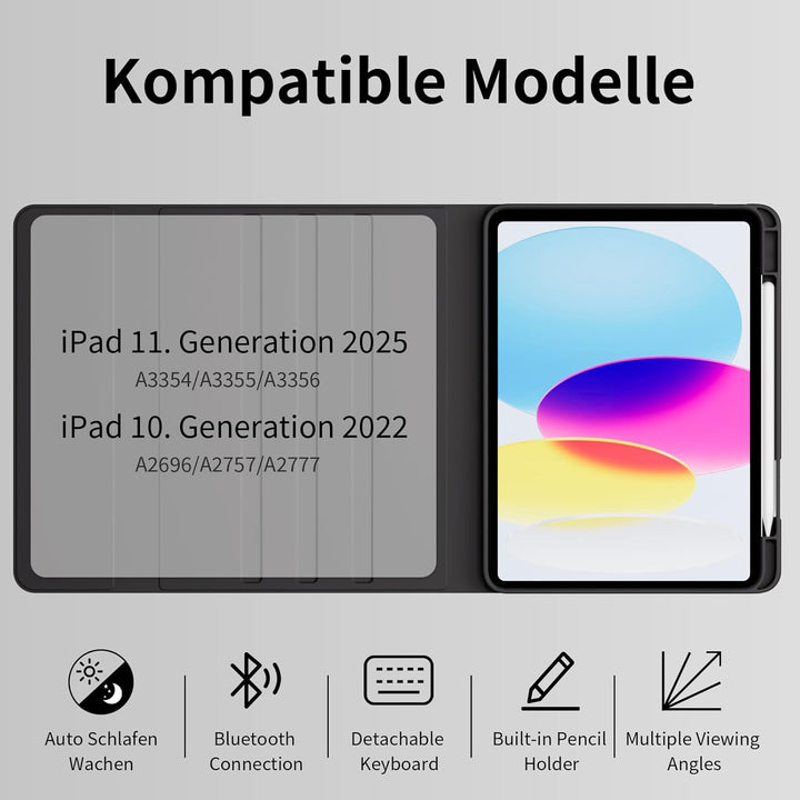 Hülle mit Tastatur für iPad 11. Generation (A16) 2025 11 Zoll, iPad 10. Generation 2022 10,9 Zoll, M