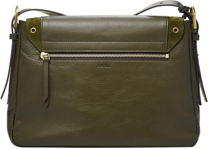 Fossil Tasche für Frauen Harper, Eco Leder/PVC, Wildlederbesatz Klappe Crossbody grün Moos 31.75cm L