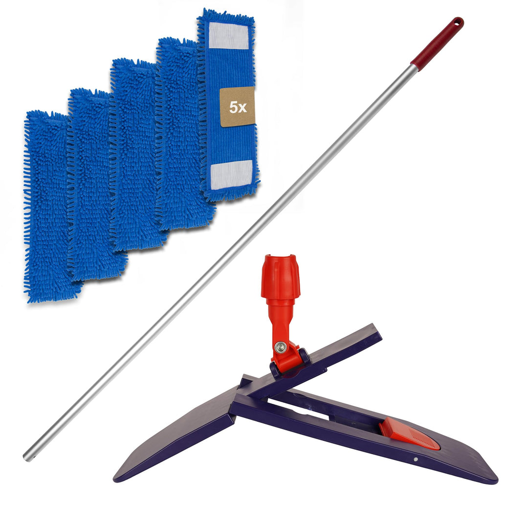 G.I.V. Bodenwischer Set 50cm Klapphalter mit Trittmechanik & Magnetverschluss + Aluminiumstiel Rot -