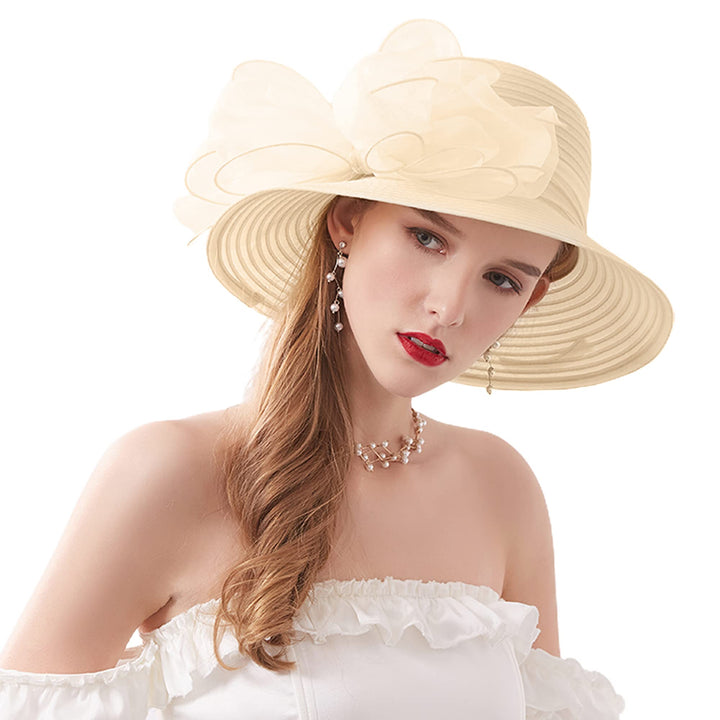 Naimo Damen Organza Kirche Kentucky Derby Fascinator Hut Elegante Schleife Breite Krempe Brauthut Te