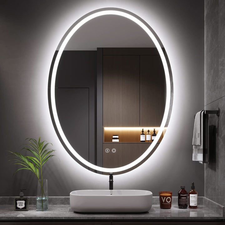 Dripex Badezimmerspiegel mit Beleuchtung Oval Led Badspiegel mit Touch-Schalter, Dimmbar, 3 Lichtfar