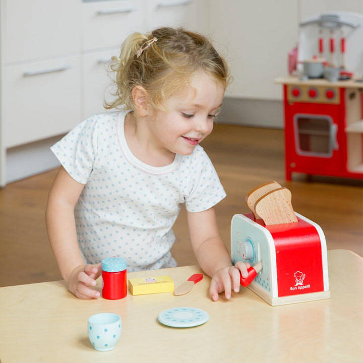 New Classic Toys 10701 New Classic Toys-10701-Kinderrollenspiele-Toaster mit Zubehör, Rot, Toaster,