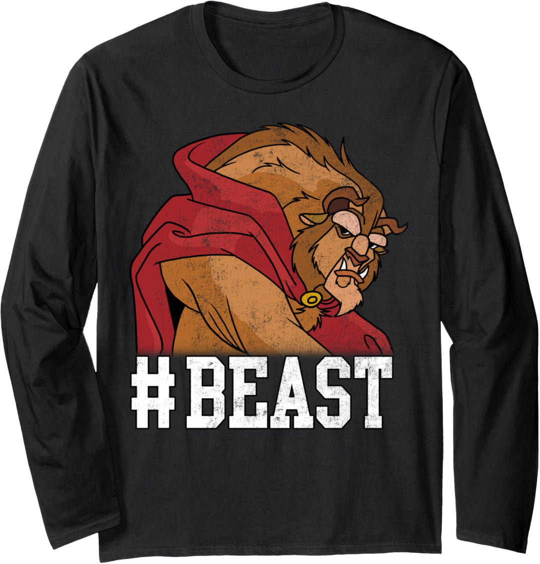 Disney Beauty And The Beast Hasthtag Distressed Portrait Langarmshirt