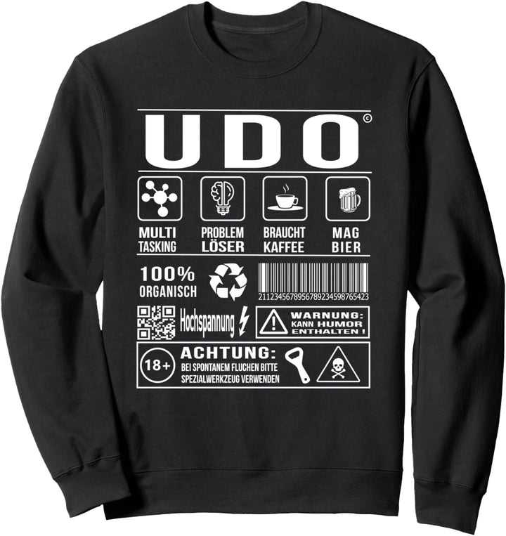 Vorname Udo Lustiger Spruch Humor Sweatshirt