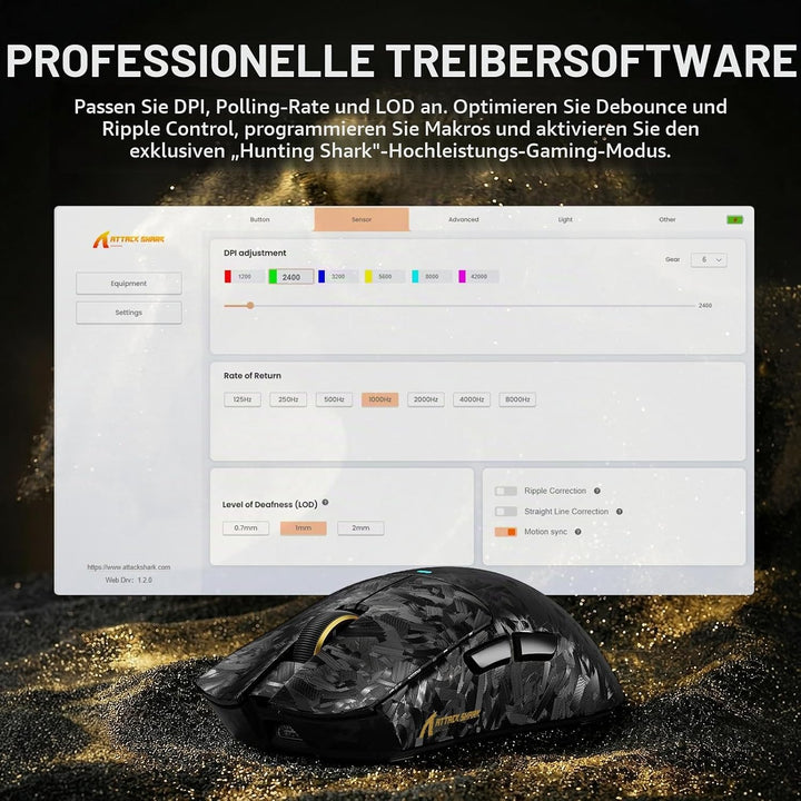 ATTACK SHARK X11 Ultra Kabellose Gaming-Maus mit C06 Ultra LED-Kabel, Carbonfaser-Verbundgehäuse, 54