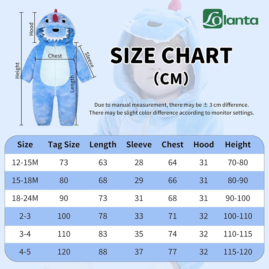 LOLANTA Baby Dinosaurier Drachen Kostüm mit Kapuze, Kinder Flanell Overall, Karneval Kostüm für Klei
