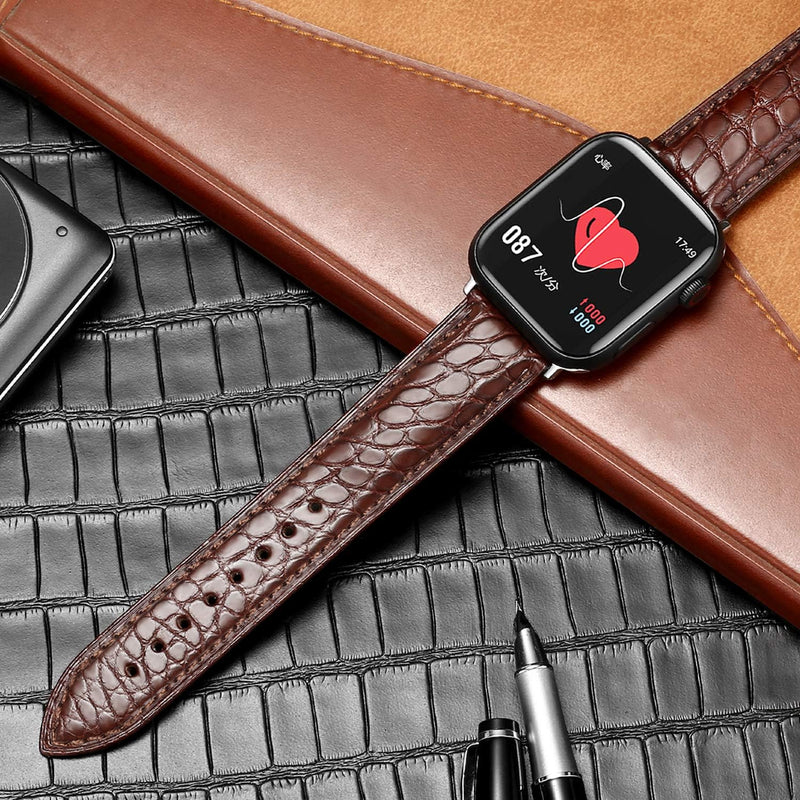 MUENShop Krokodil Armband Kompatibel mit Apple Watch 38mm/40mm Original Alligator Leder Ersatzband B