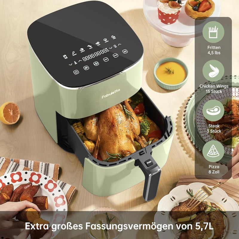 Fabuletta Heissluftfritteuse 5,7L, 11-in-1 Air Fryer, Max230℃ Heissluft Fritteusen, Digitaler Timer