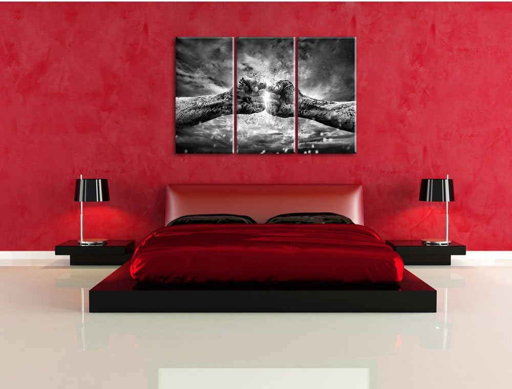 Pixxprint Fäuste treffen Sich mit Energie als Leinwandbild/Grösse: 3Teilig (120x80) / Wandbild/Kunst