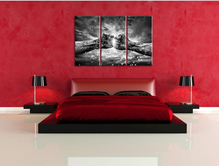 Pixxprint Fäuste treffen Sich mit Energie als Leinwandbild/Grösse: 3Teilig (120x80) / Wandbild/Kunst