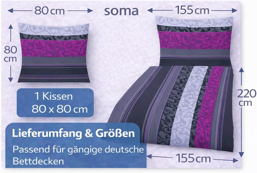 soma Biber Bettwäsche 2tlg.155x220 80x80 Borde Beere anthrazit