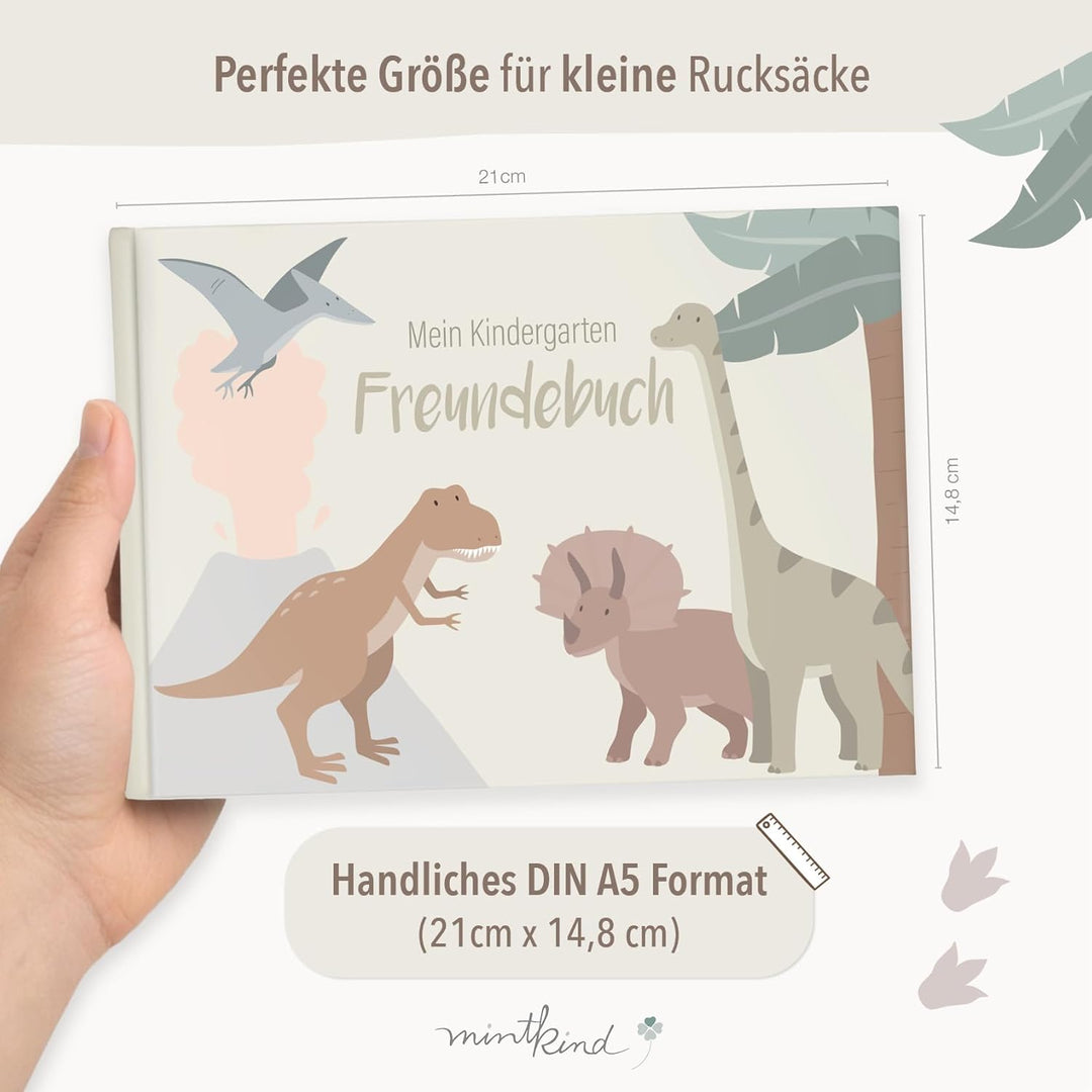 mintkind® „Meine Freunde“ Freundebuch Dino | für Junge und Mädchen | Freundschaftsbuch Kindergarten,