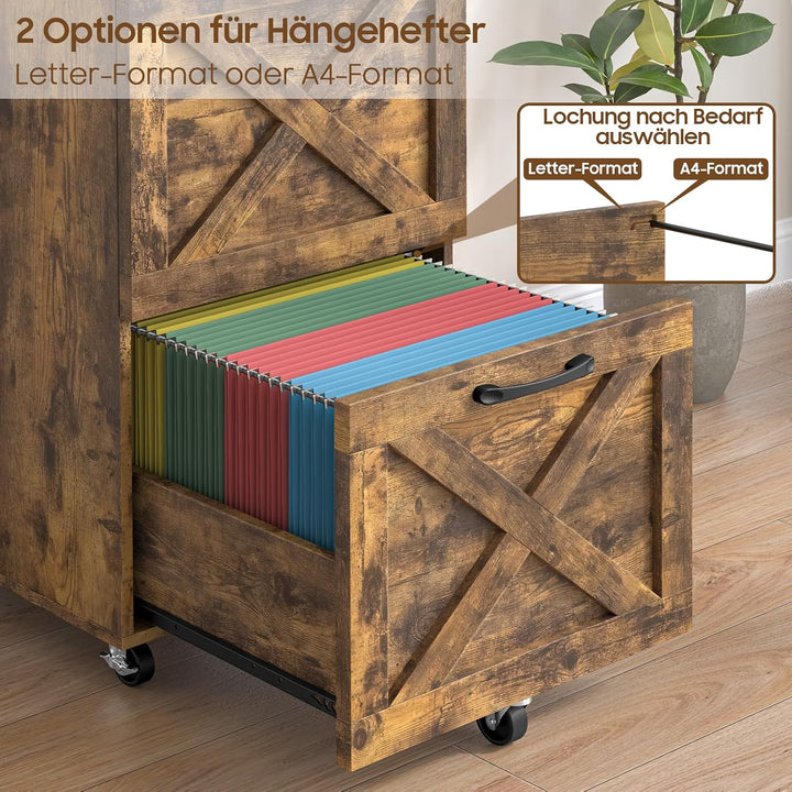 BonVache Rollcontainer, Aktenschrank mit 2 Schubladen und Rollen, Vertikaler Bauernhausstil Schublad