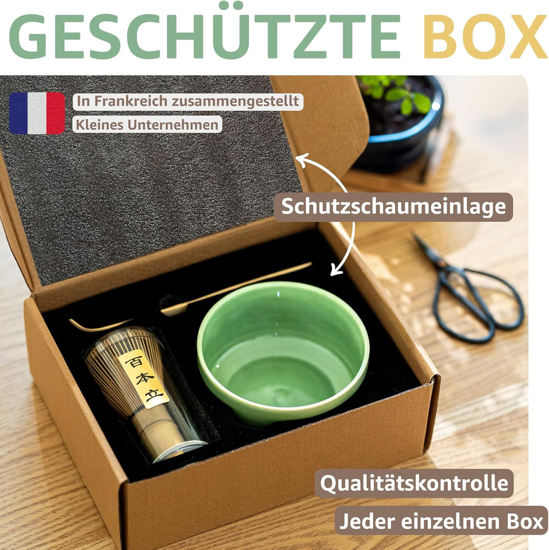 SUNSAY® MATCHA SET mit Japanischem Bio Matcha Tee – Komplettes Service-Set – Matcha-Schale, Bambusbe