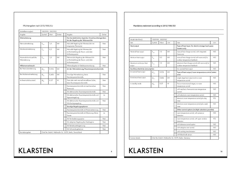 Klarstein Elektroheizung, Konvektor-Heizung mit Bodenrollen, Mobile Elektroheizung Energiesparend, S